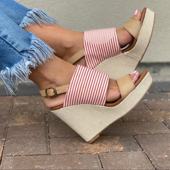 Urban Outfitters Shoes - NIB Red Double Nautical Wide Band Wedge Sandal